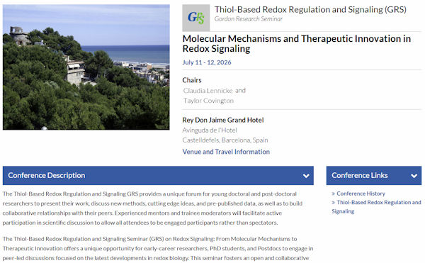 Thiol-Based Redox Regulation Gordon Research Seminar (GRS) 2026